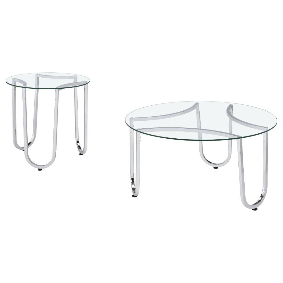 Home & Sleep Outlet - Beller 2-piece Round Tempered Glass Top Coffee Table Set Chrome