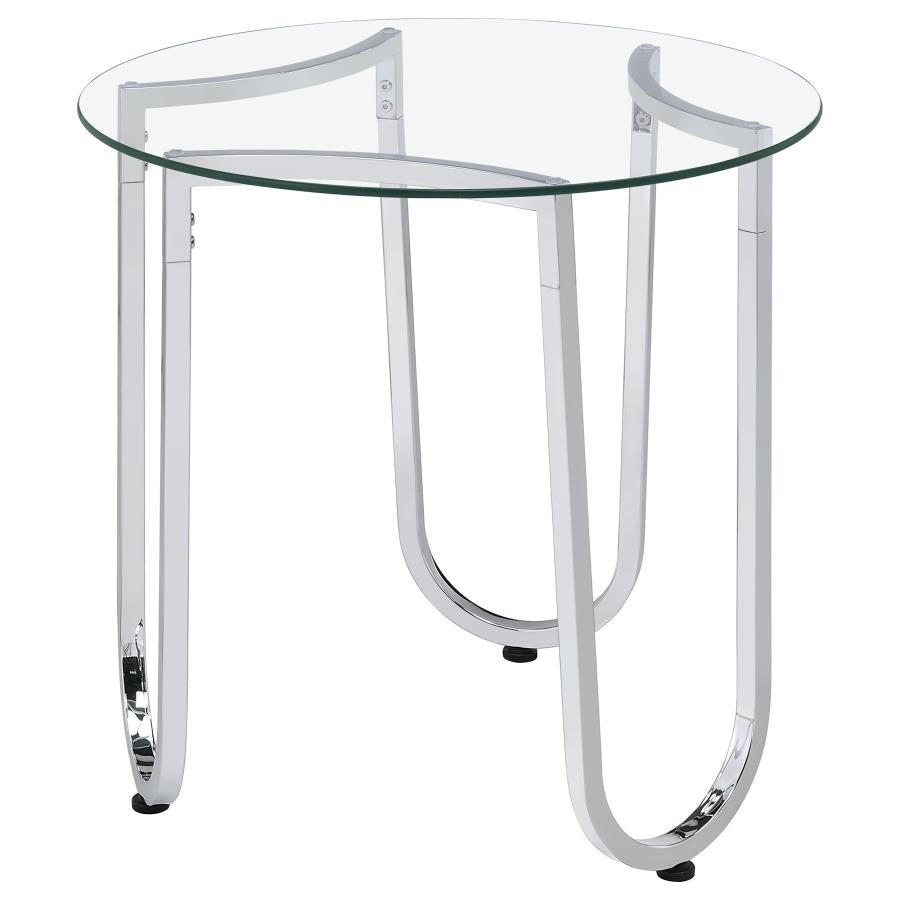 Home & Sleep Outlet - Beller 2-piece Round Tempered Glass Top Coffee Table Set Chrome
