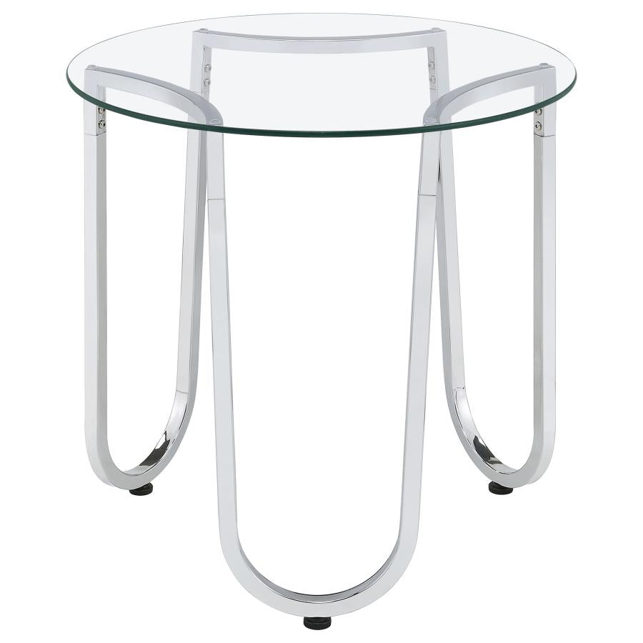 Home & Sleep Outlet - Beller 2-piece Round Tempered Glass Top Coffee Table Set Chrome