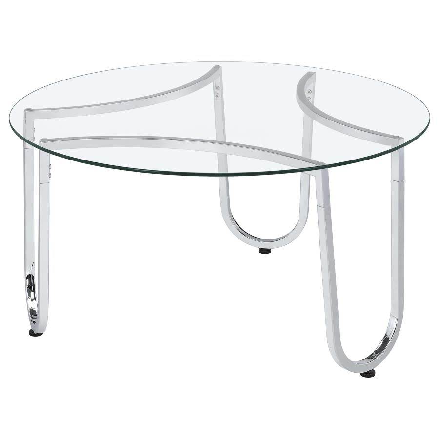 Home & Sleep Outlet - Beller 2-piece Round Tempered Glass Top Coffee Table Set Chrome