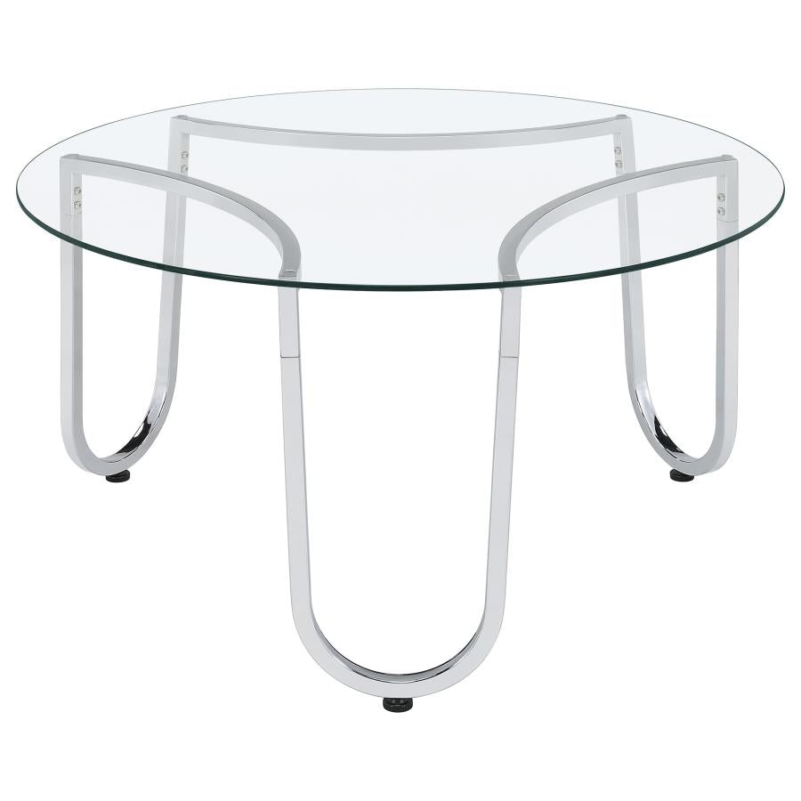 Home & Sleep Outlet - Beller 2-piece Round Tempered Glass Top Coffee Table Set Chrome