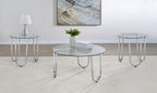 Home & Sleep Outlet - Beller 3-piece Round Tempered Glass Top Coffee Table Set Chrome
