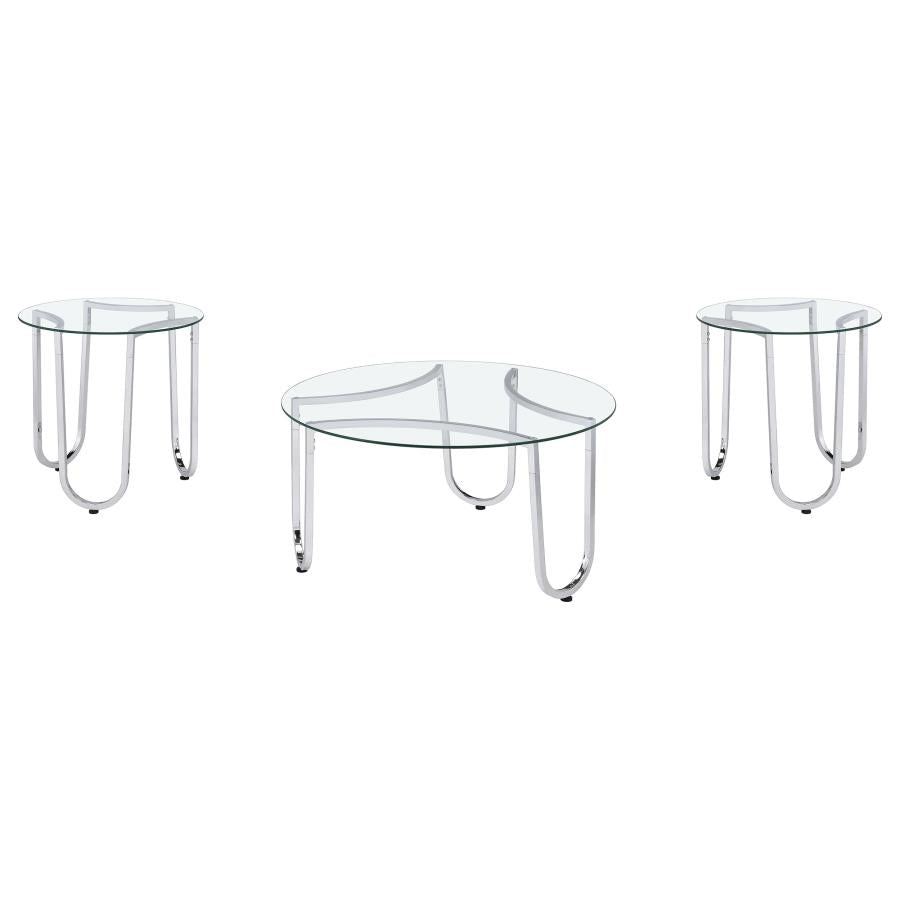 Home & Sleep Outlet - Beller 3-piece Round Tempered Glass Top Coffee Table Set Chrome