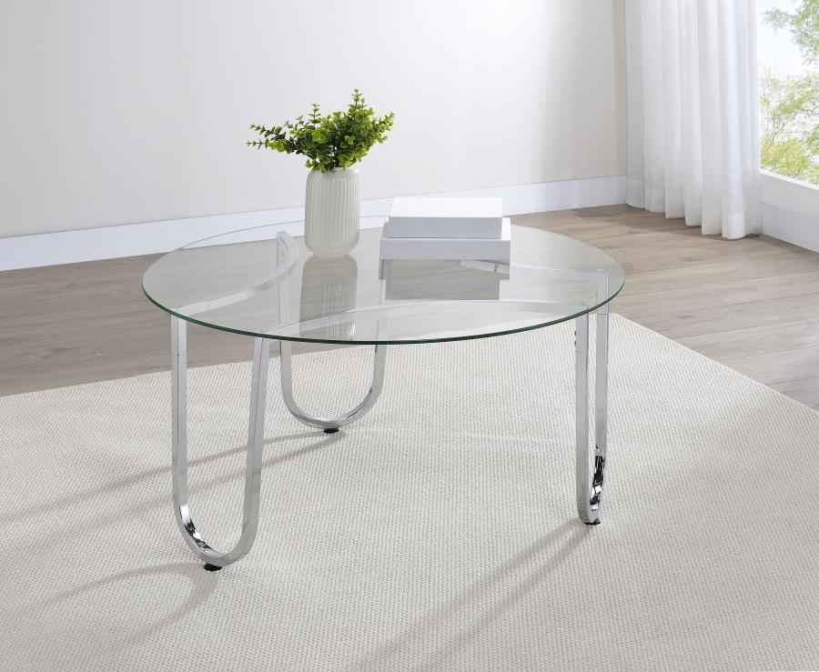 Beller Round Tempered Glass Top Cocktail Coffee Table Chrome