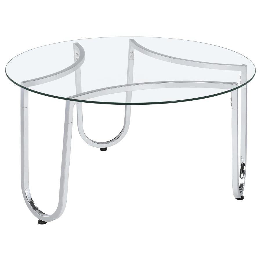 Home & Sleep Outlet - Beller Round Tempered Glass Top Cocktail Coffee Table Chrome