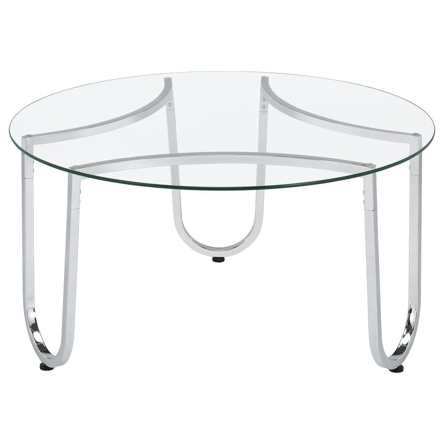 Home & Sleep Outlet - Beller Round Tempered Glass Top Cocktail Coffee Table Chrome