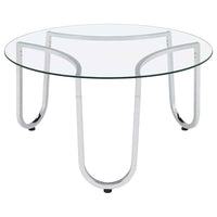 Beller Round Tempered Glass Top Cocktail Coffee Table Chrome