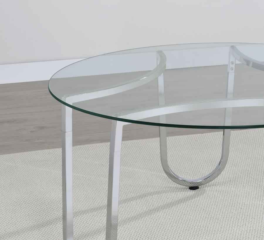 Beller Round Tempered Glass Top Cocktail Coffee Table Chrome
