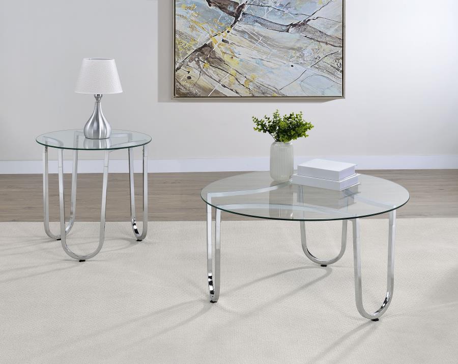 Home & Sleep Outlet - Beller Round Tempered Glass Top Cocktail Coffee Table Chrome