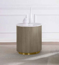 Jason Round White Marble Top Side End Table Greige