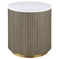 Jason Round White Marble Top Side End Table Greige