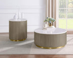 Jason Round White Marble Top Side End Table Greige