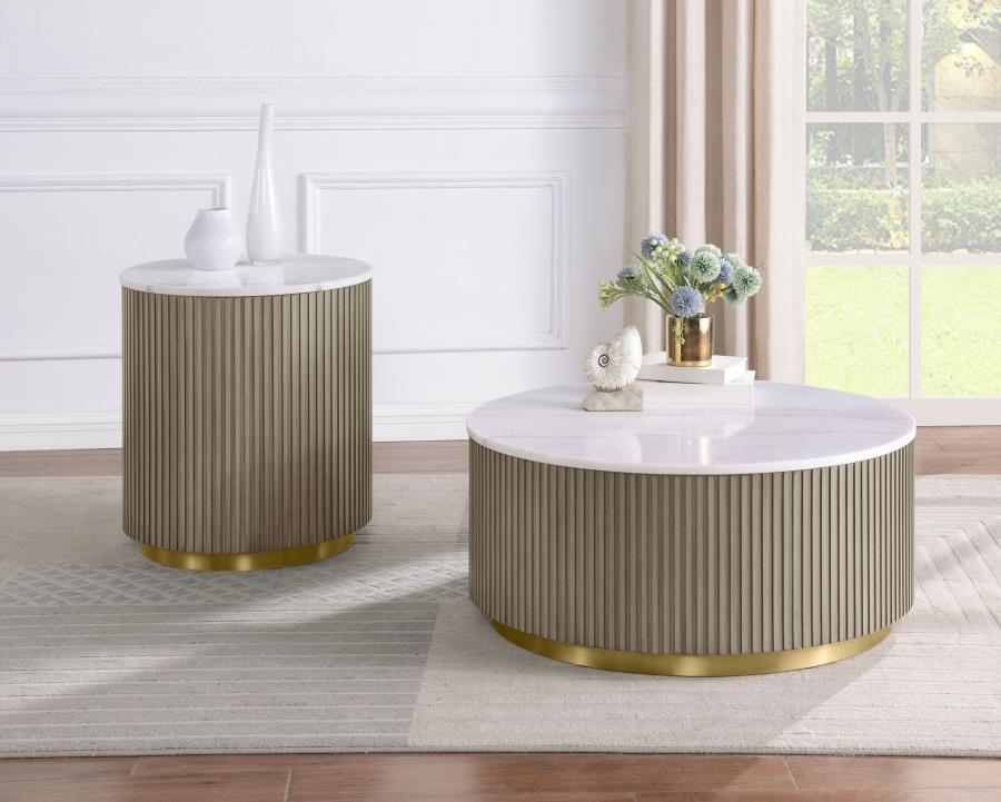 Home & Sleep Outlet - Jason 2-piece Round White Marble Coffee Table Set Greige