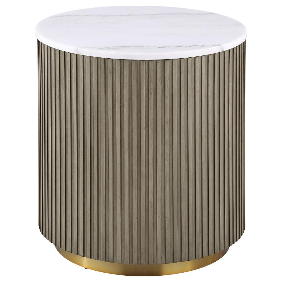 Home & Sleep Outlet - Jason 2-piece Round White Marble Coffee Table Set Greige