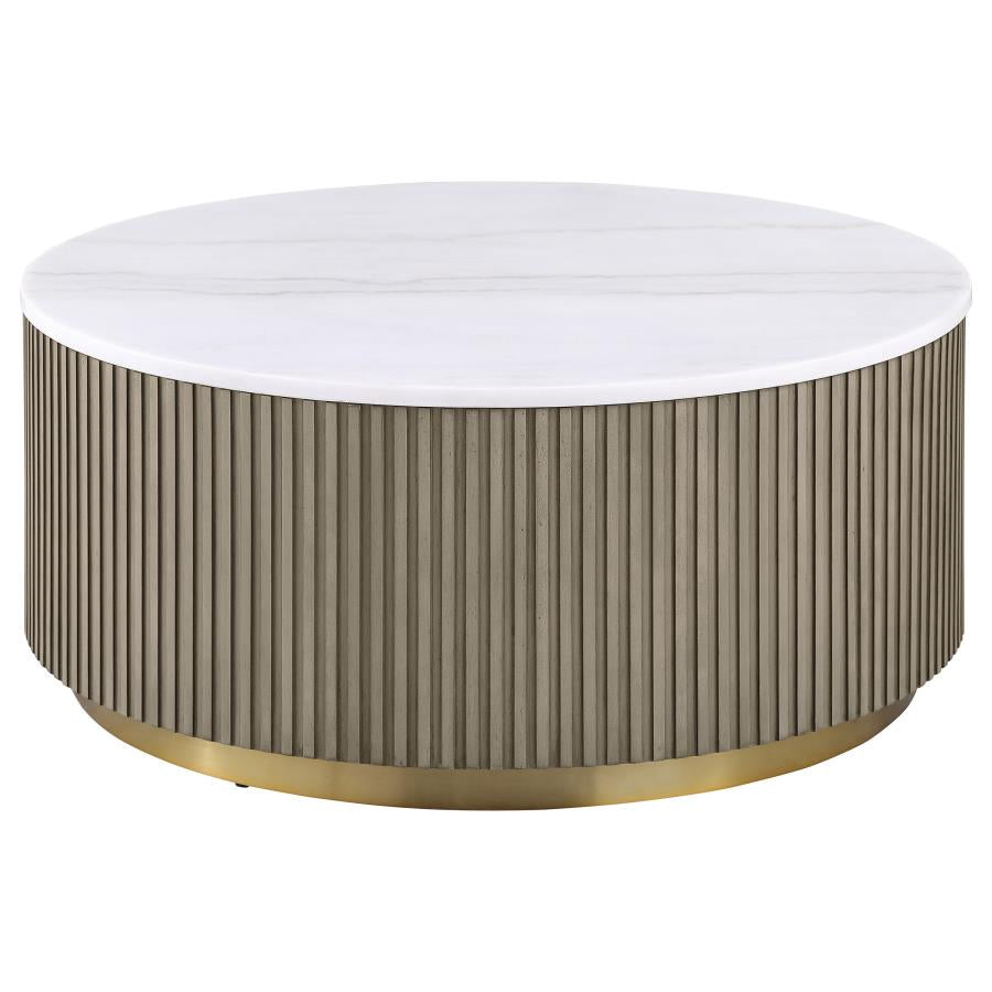 Home & Sleep Outlet - Jason 2-piece Round White Marble Coffee Table Set Greige
