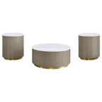Home & Sleep Outlet - Jason 3-piece Round White Marble Coffee Table Set Greige