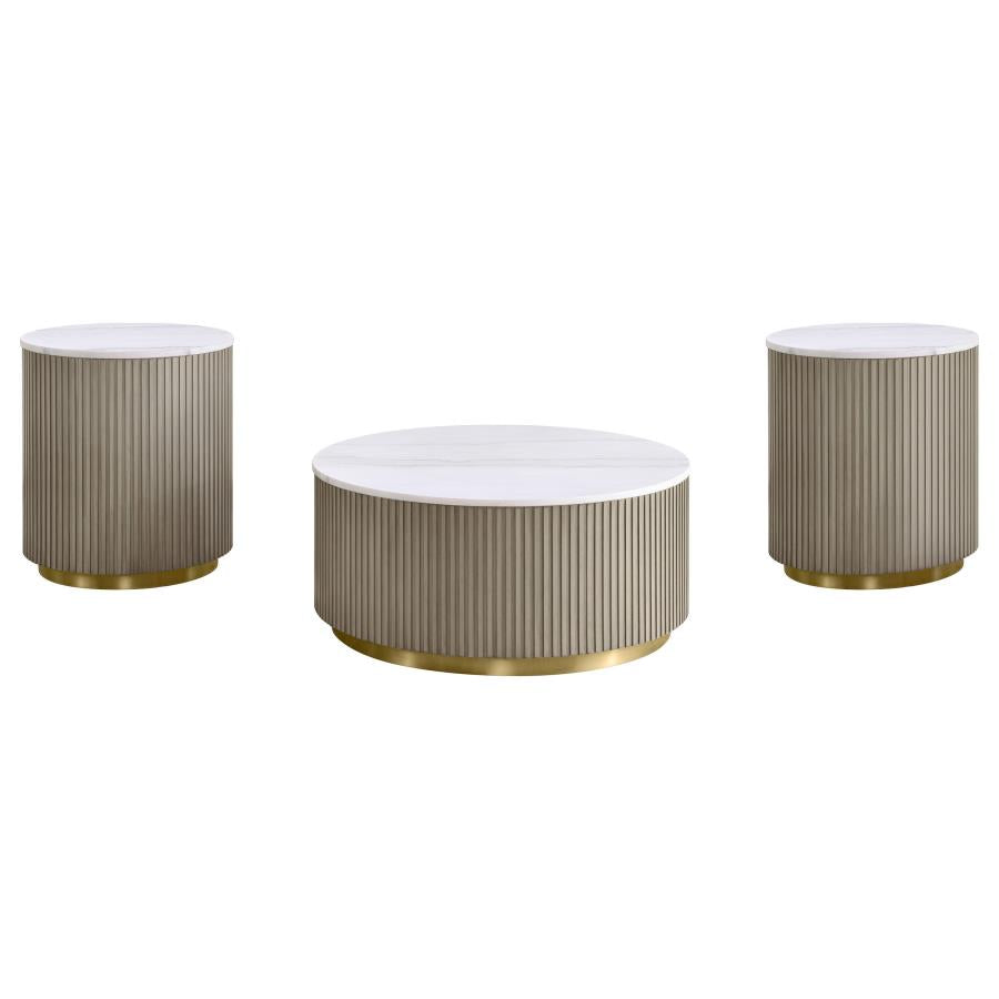 Home & Sleep Outlet - Jason 3-piece Round White Marble Coffee Table Set Greige