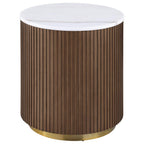 Jason Round White Marble Top Side End Table Honey Brown