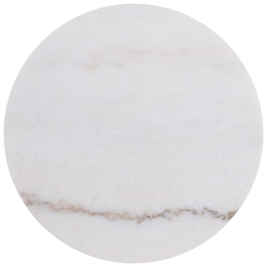 Jason Round White Marble Top Side End Table Honey Brown
