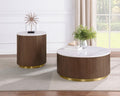 Home & Sleep Outlet - Jason 2-piece Round White Marble Coffee Table Set Honey Brown