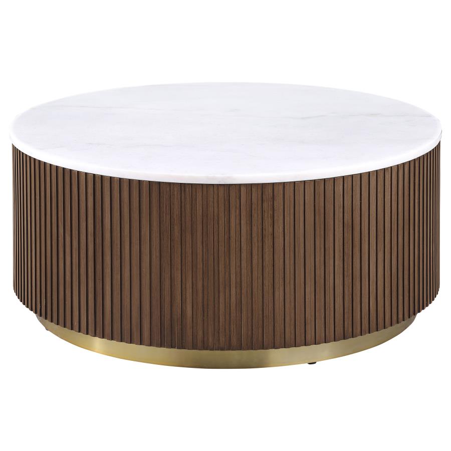 Home & Sleep Outlet - Jason 2-piece Round White Marble Coffee Table Set Honey Brown