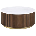 Home & Sleep Outlet - Jason 2-piece Round White Marble Coffee Table Set Honey Brown