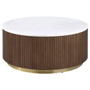 Jason 2-piece Round White Marble Coffee Table Set Honey Brown