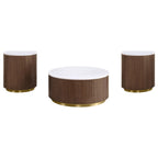 Home & Sleep Outlet - Jason 3-piece Round White Marble Coffee Table Set Honey Brown