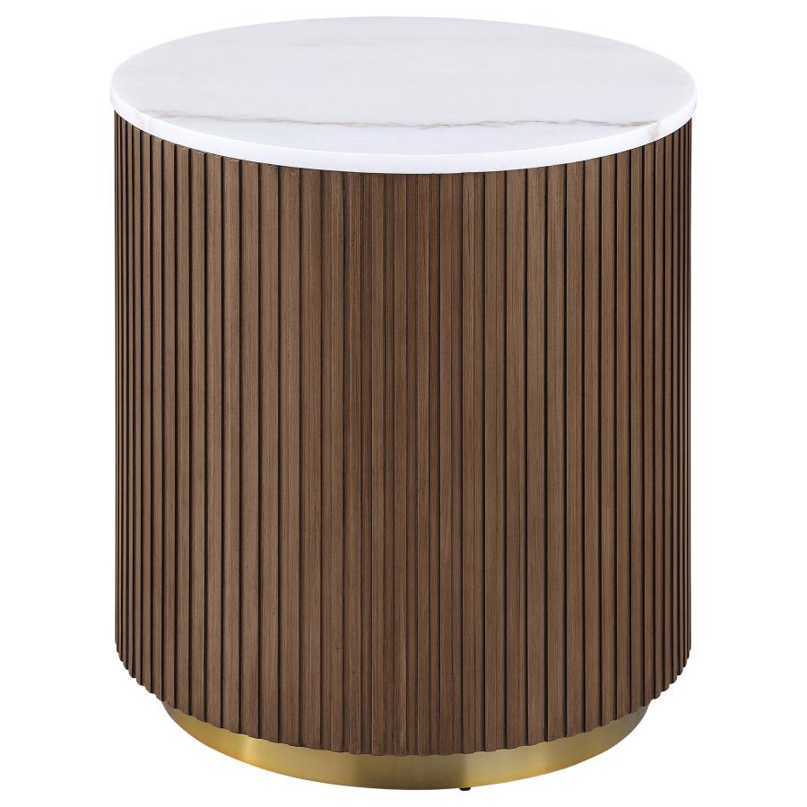Home & Sleep Outlet - Jason 3-piece Round White Marble Coffee Table Set Honey Brown