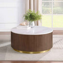 Jason Round White Marble Top Coffee Table Honey Brown