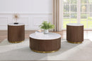 Jason Round White Marble Top Coffee Table Honey Brown