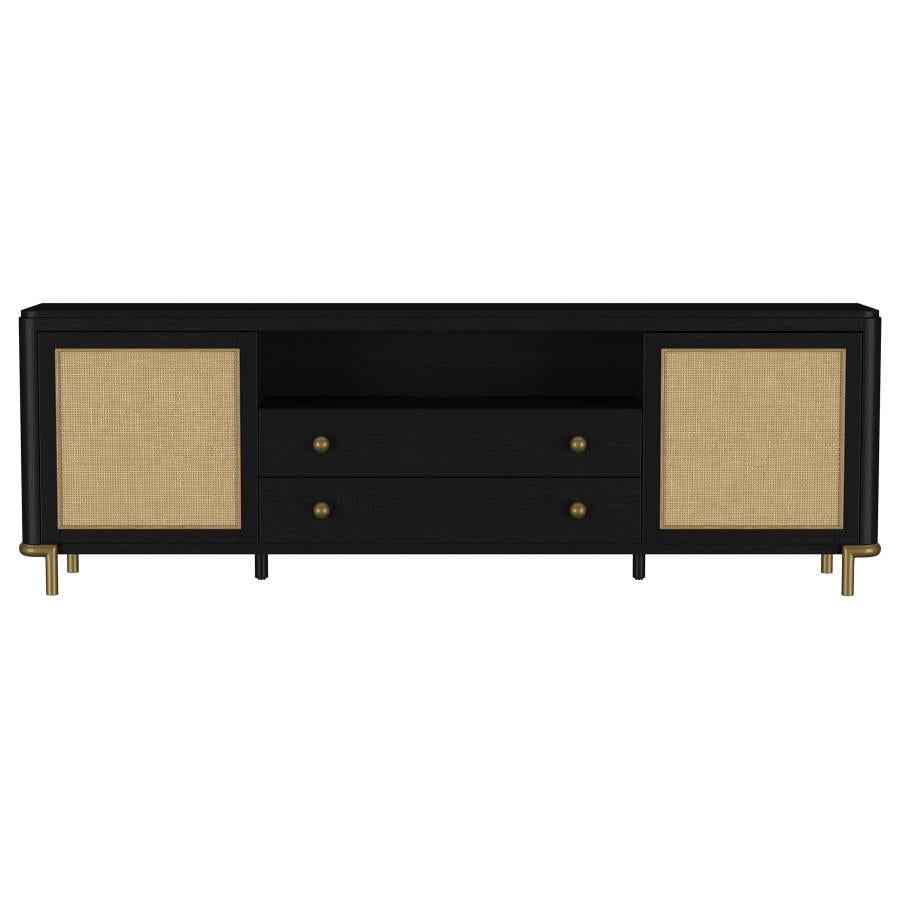 Arini Rattan Cane 2-door TV Stand Media Console Black