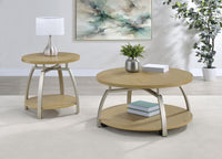 Dacre Round Engineered Wood Top Side End Table Greige