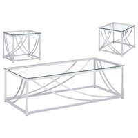 Lille 3-piece Glass Top Coffee And End Table Set Chrome