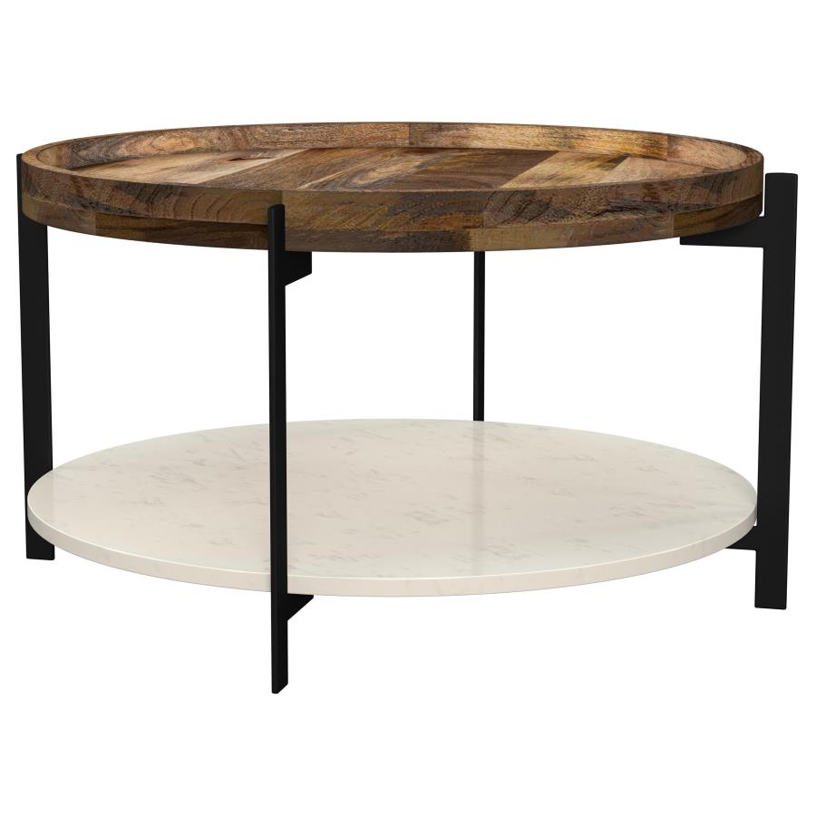 Home & Sleep Outlet - Adhvik Round Wood Top Marble Shelf Coffee Table Natural