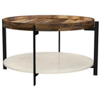 Home & Sleep Outlet - Adhvik Round Wood Top Marble Shelf Coffee Table Natural