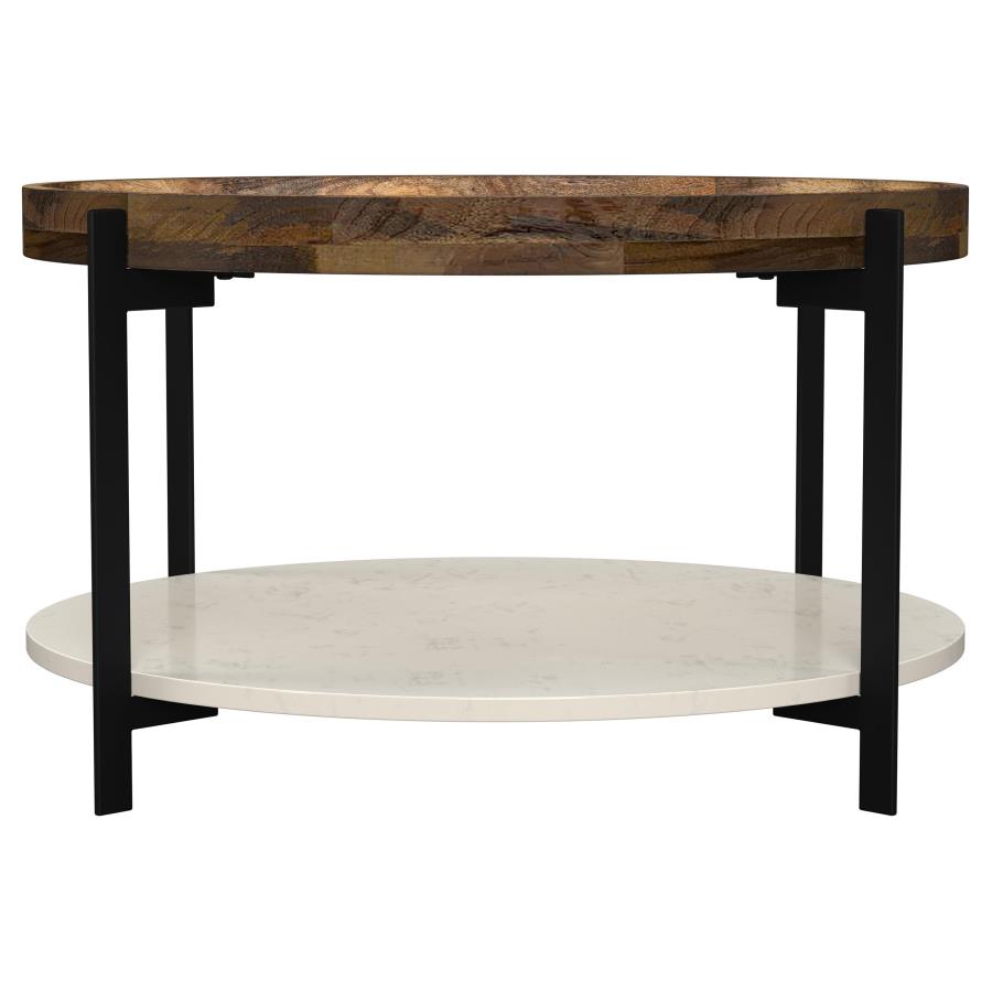 Home & Sleep Outlet - Adhvik Round Wood Top Marble Shelf Coffee Table Natural