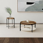 Home & Sleep Outlet - Adhvik Round Wood Top Marble Shelf Coffee Table Natural