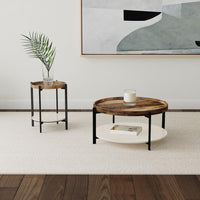 Adhvik Round Wood Top Marble Shelf Coffee Table Natural