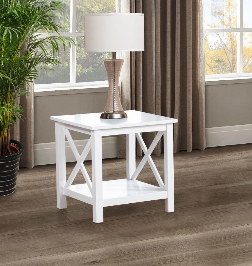Home & Sleep Outlet - Skyview Square Pine Wood Side End Table with Shelf White