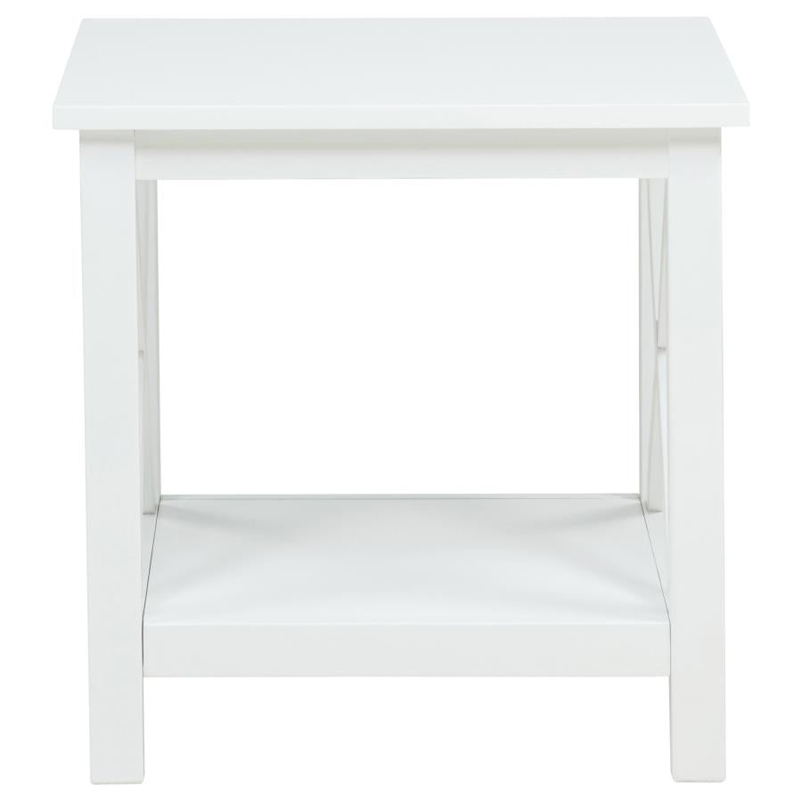 Home & Sleep Outlet - Skyview Square Pine Wood Side End Table with Shelf White