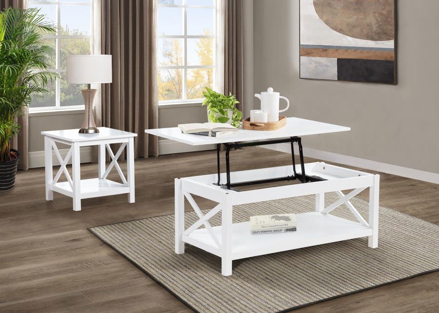Home & Sleep Outlet - Skyview Square Pine Wood Side End Table with Shelf White