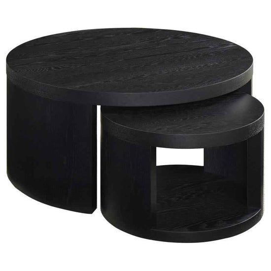 Sweeney 2-piece Round Wood Occasional Nesting Table Set Black