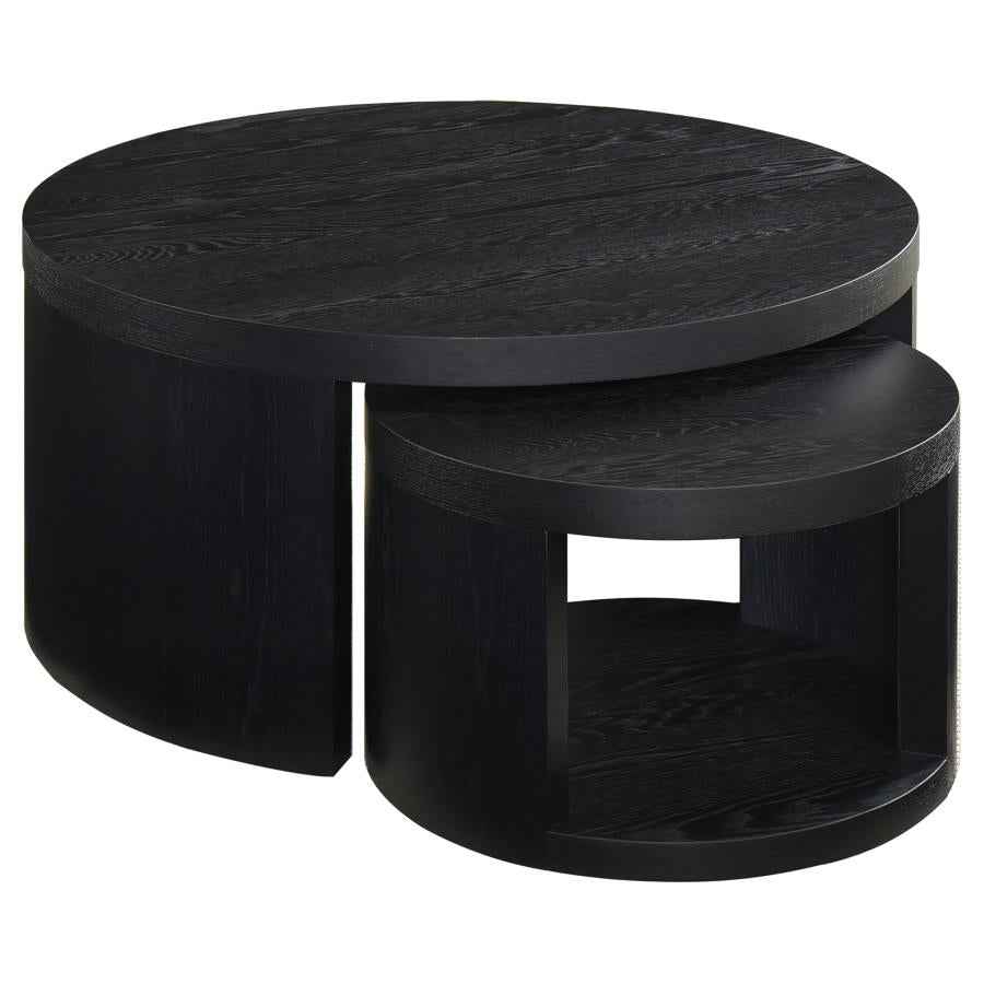 Sweeney 2-piece Round Wood Occasional Nesting Table Set Black