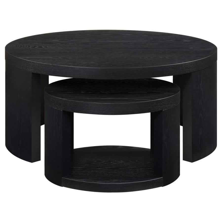 Sweeney 2-piece Round Wood Occasional Nesting Table Set Black