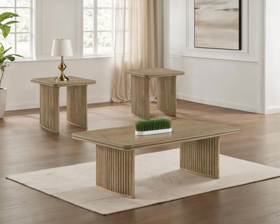 Home & Sleep Outlet - Adina 3-piece Wood Coffee Table Set Distressed Light Brown