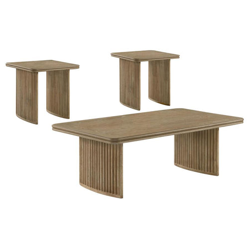Home & Sleep Outlet - Adina 3-piece Wood Coffee Table Set Distressed Light Brown