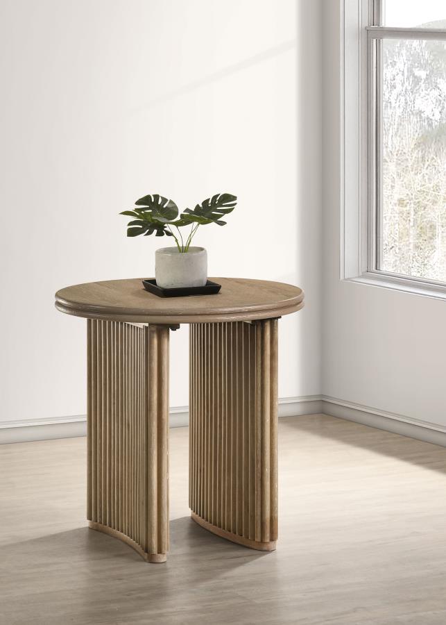 Home & Sleep Outlet - Adina Round Wood Side End Table Distressed Light Brown