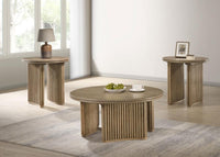 Adina Round Wood Side End Table Distressed Light Brown