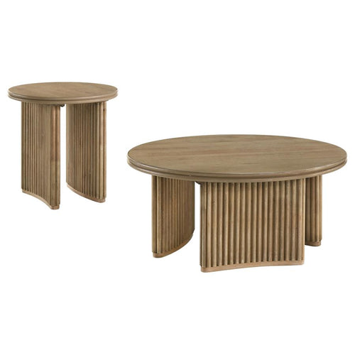 Home & Sleep Outlet - Adina 2-piece Round Coffee Table Set Distressed Light Brown